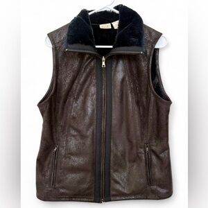 Womens EP Pro Brown Metallic Shimmer Black Fur Lined Vest Large Heavyweight Golf